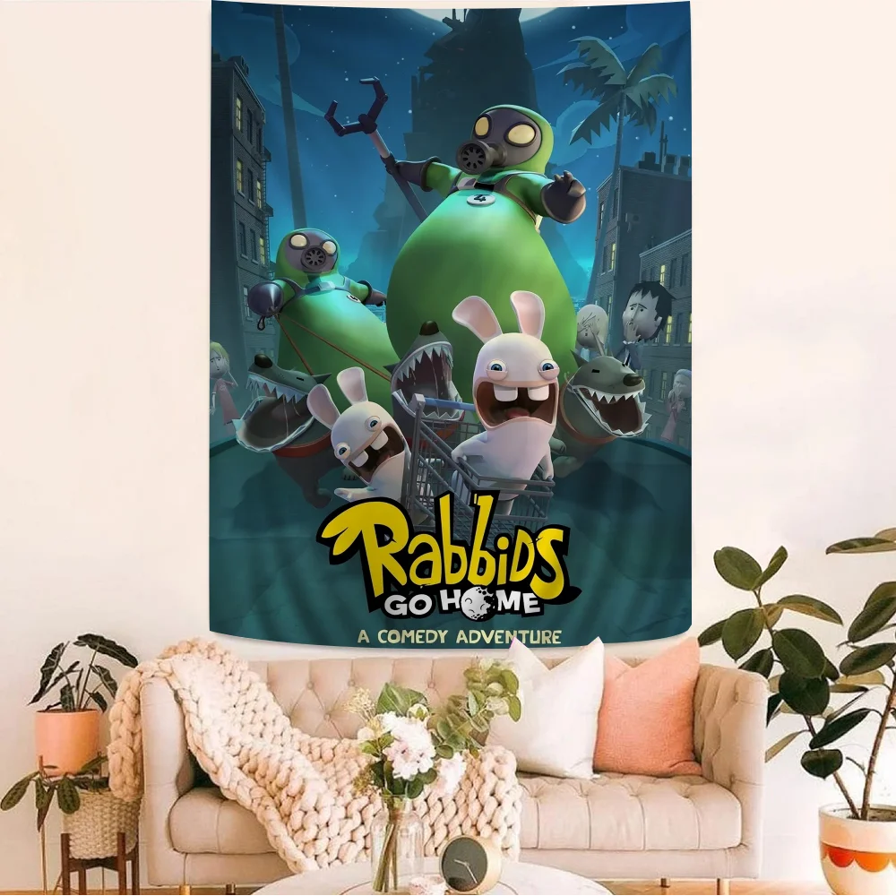 

R-Raving Rabbids Cartoon Tapestry Art Science Fiction Room Home Decor Wall Hanging Sheets