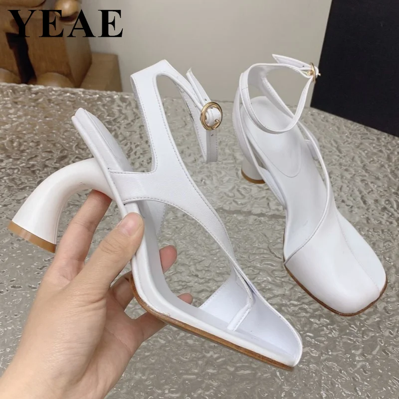 Fashion Women Strange High Heels Pumps Hollow Out Ankle Strap Sandals Lades Genuine Leather Party Dress Shoes Women Pumps 2024