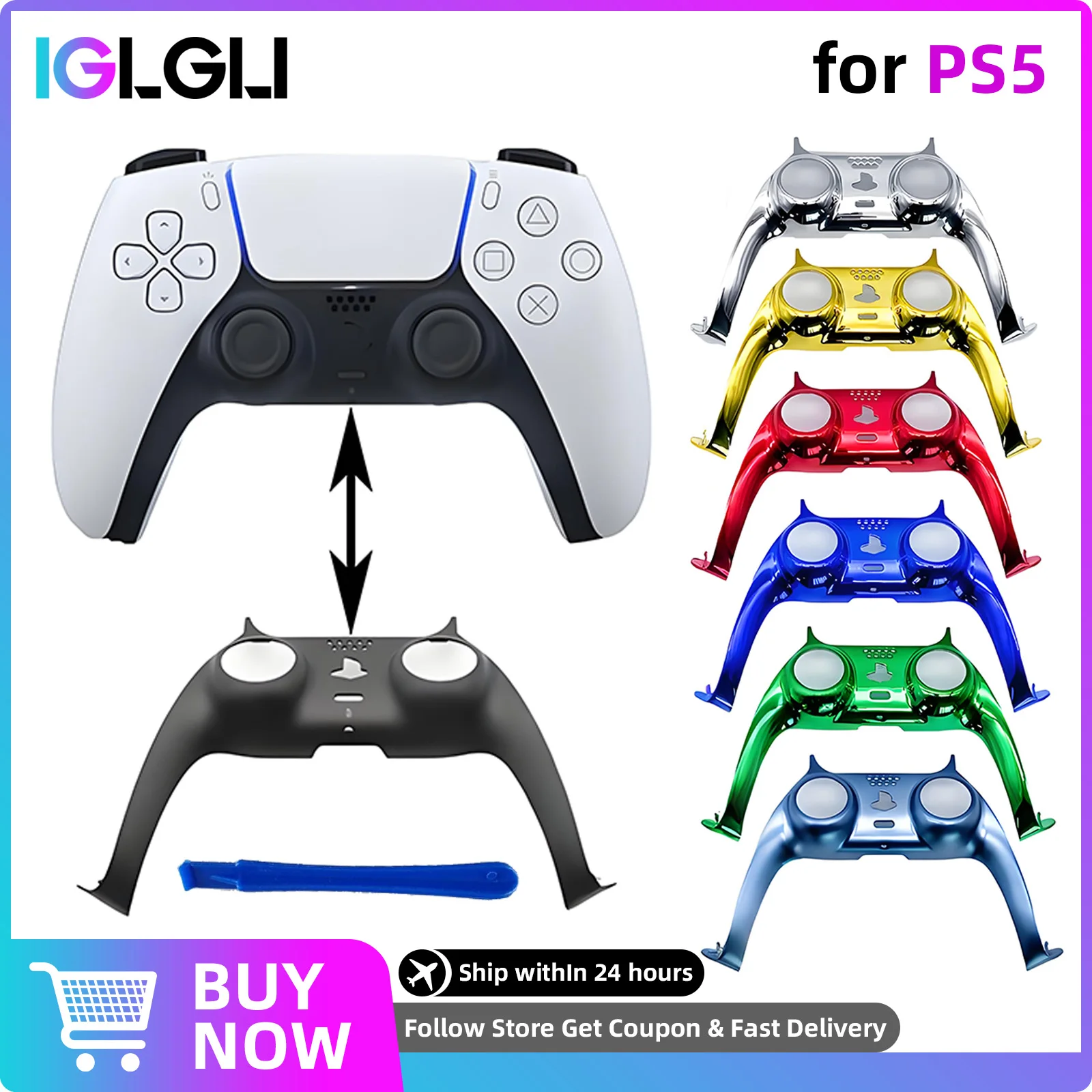 

Gamepad Joystick Handle Decorative Strip for PS5 DIY Chrome Decoration Cover for PS5 Replacement Controller Shell Accessories
