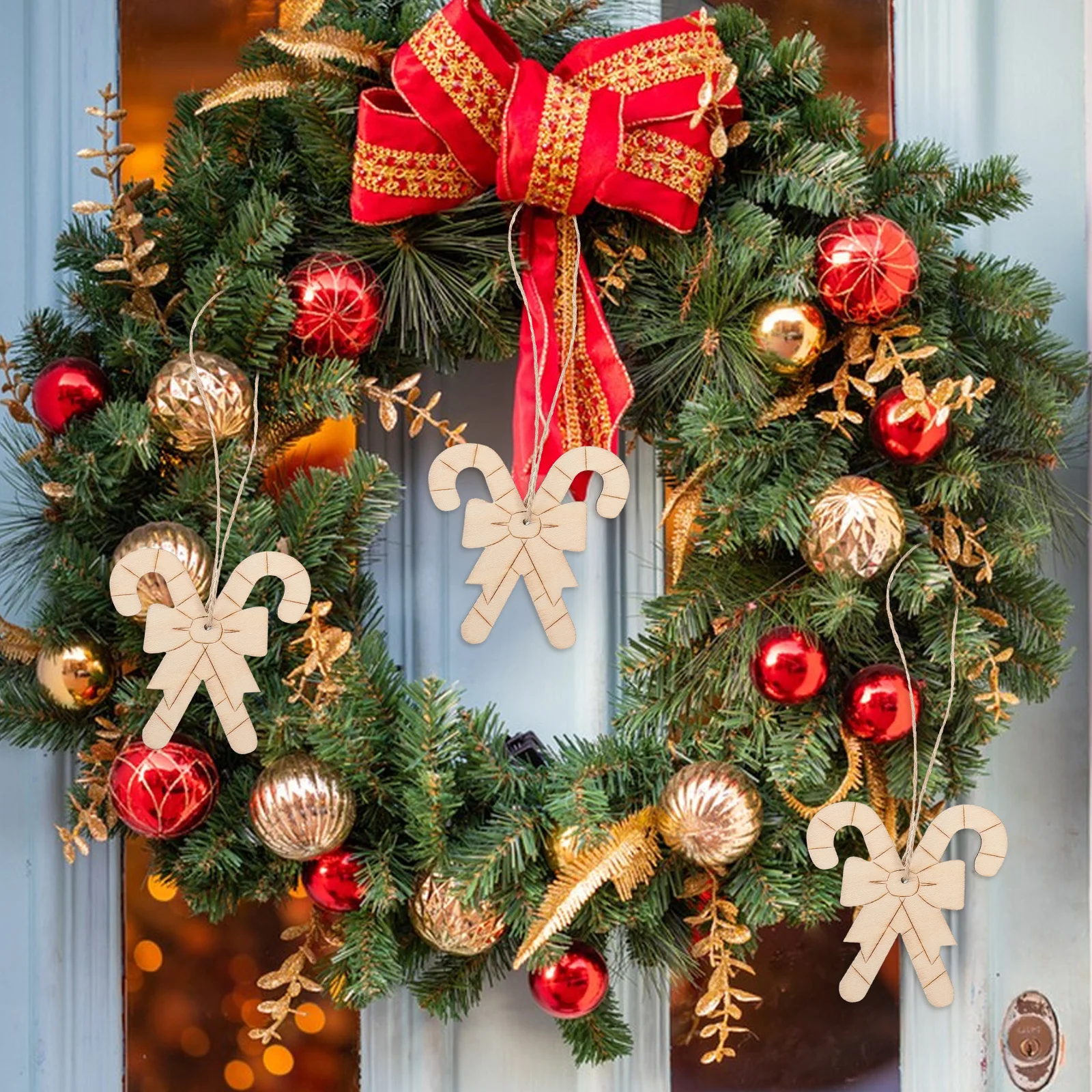 

20Pcs Wooden Hanging Ornaments Christmas DIY Crafts Unfinished Crutch Cutouts Paintable Decorative Pieces for Home Office