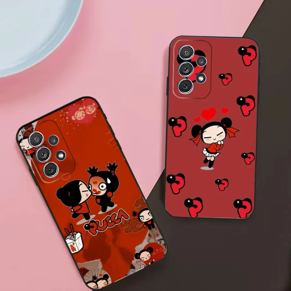 Cartoon P-Pucca Phone Case For Samsung Galaxy A13,A21s,A22,A31,A32,A52,A53,A71,A80,A91 Soft Black Phone Cover