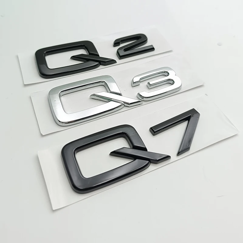 3d ABS Adhesive Chrome Black Car Rear Trunk Number Letters Sticker For Q2 Q3 Q5 Q7 Q8 Logo Emblem Nameplate Badge Accessories
