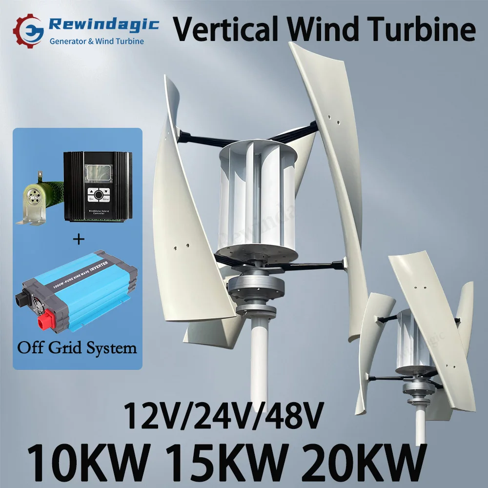 

Premium Material 10000W 15KW 20KW X5 3Blades Vertical Axis Wind Turbine Generator 24V 48V 3Phase AC Off Grid Inverter For Home L