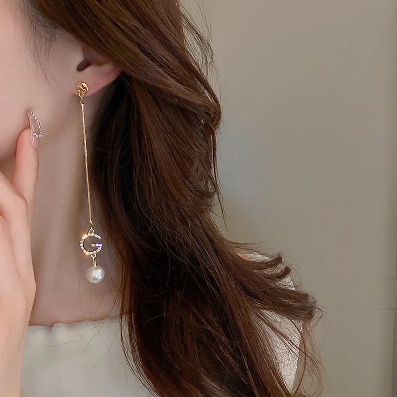 أقراط كلاسيكية بشراشيب طويلة للنساء ، أقراط أذن راقية ، فاخرة ، زركون كامل ، قلادة أذن ، مجوهرات بتصميم جذاب