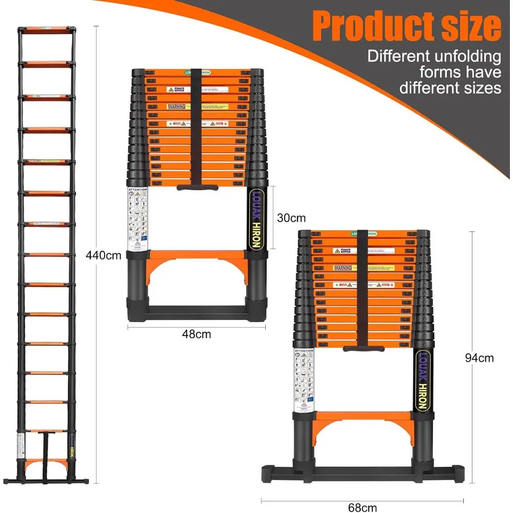 Ausziehbare, zusammenklappbare, rutschfeste Leiter für den Mehrzweckhaushalt, 14,5 Fuß/4,4 m