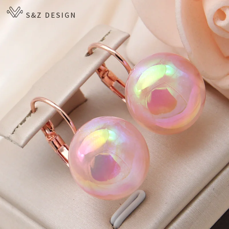 עיצוב S&Z חדש באופנה 585 צבע זהב ורוד עיגול חרוזים תליוני עגילים לנשים תכשיטי מסיבה מגניבים מתנה