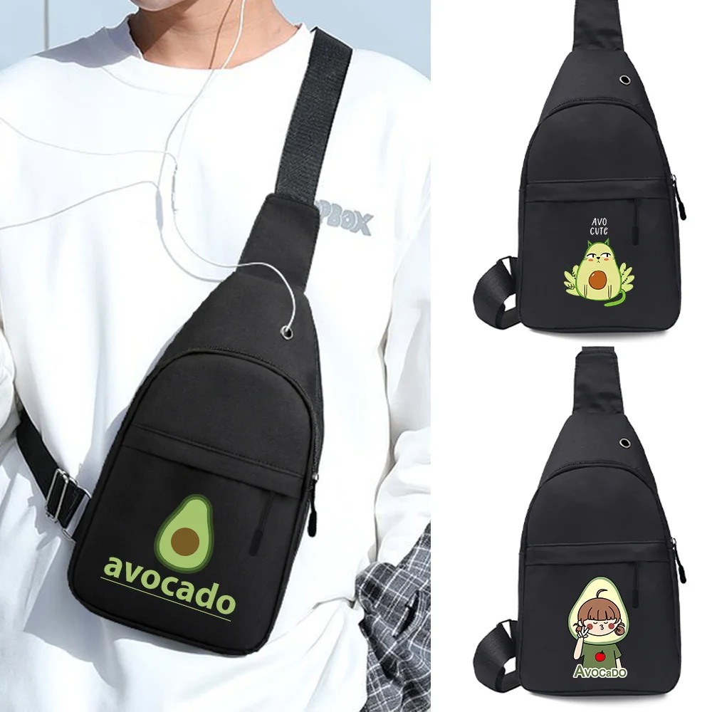 Men's Chest Bag Multifunction Shoulder Fanny Pack with Headphone Fashion Casual Avocado Print Handbag Outdoor Anti-theft Gym Bag