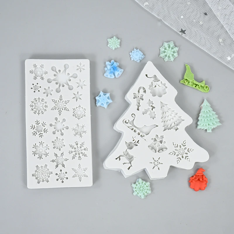 

Christmas Series Snowflake Silicone Mold Xmas Tree Santa Claus Bell Fondant Mold Xmas DIY Chocolate Cake Baking Decoration Tool