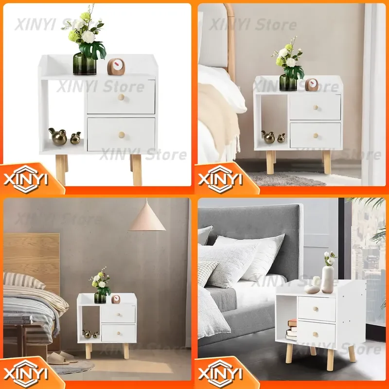 Modern White Nightstand with Drawer for Small Spaces Bedside Table Side Table End Table Living Room File Cabinet Storage