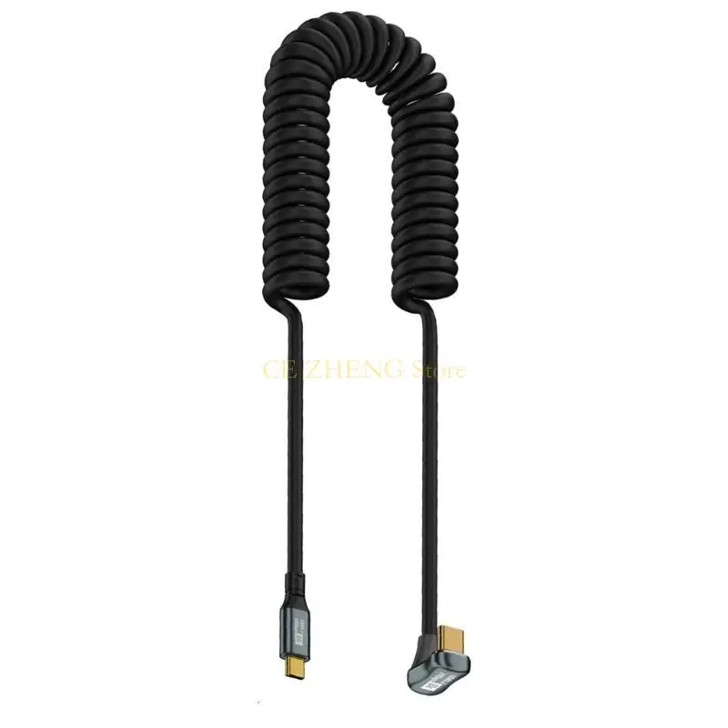 E56B 코일 코일 USB C 유형 C 케이블, 타이프 스테이이트 및 팔꿈치 헤더 코드 20v5a 100W 20GBPS 빠른 데이터 충전 케이블 8K60Hz