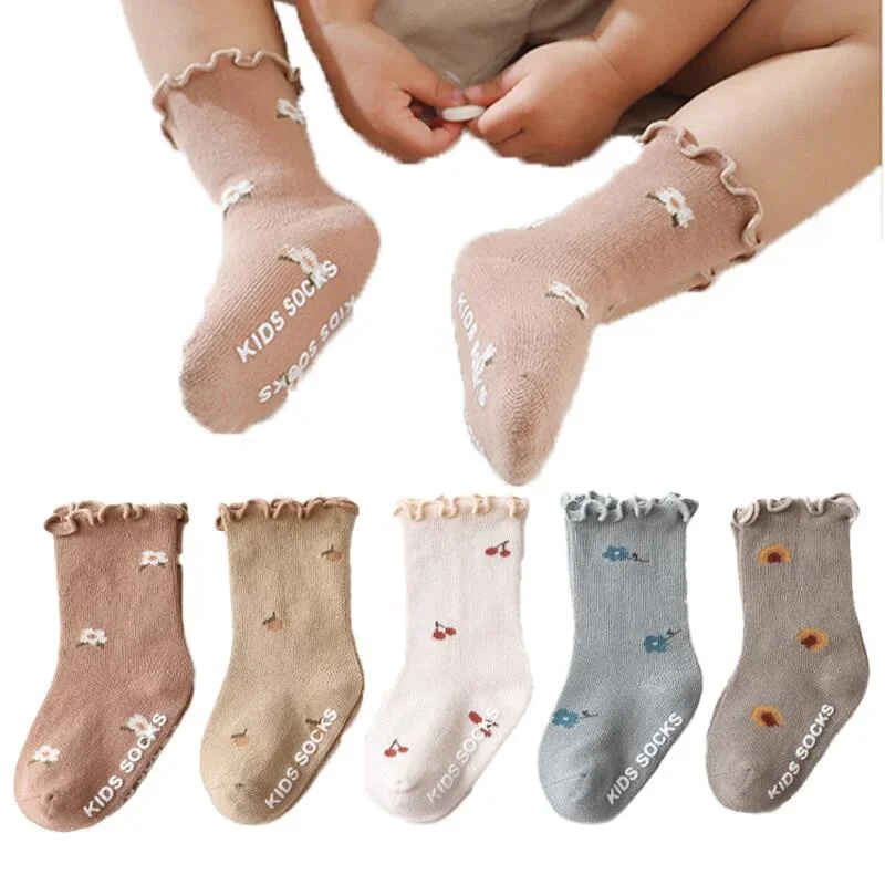 

5PAIRS Baby Socks Kids Toddlers Girls Anti-slip Floor Cotton Baby Children Baby Girl Socks 0-5 Years Spring Autumn