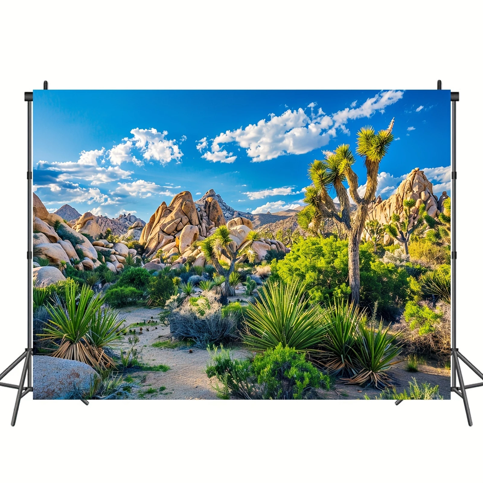 Multi functional desert landscape background banner with cacti, sandstone, and mountain views - polyester fiber