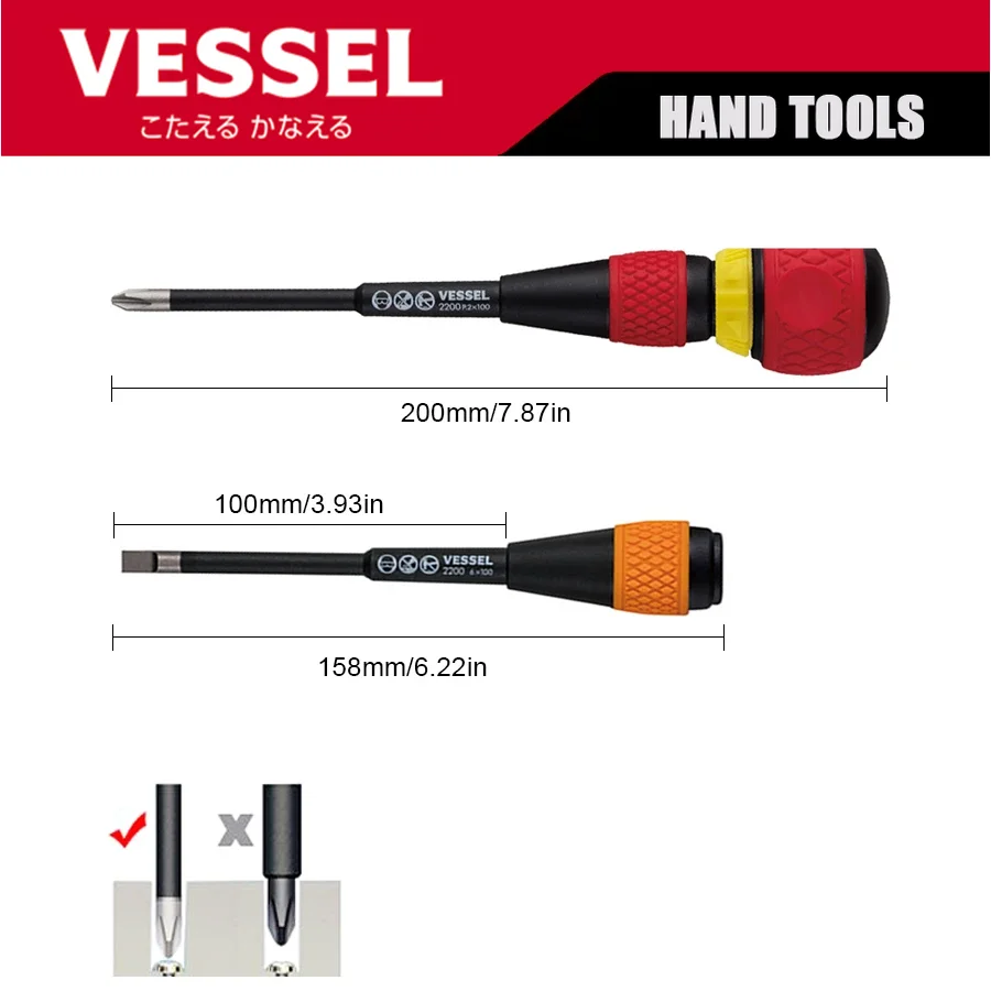 VESSEL screwdriver  set   Labor Saving Ratchet Screwdriver Cross One Electrician Insulated Quick Driver 2200BS-1