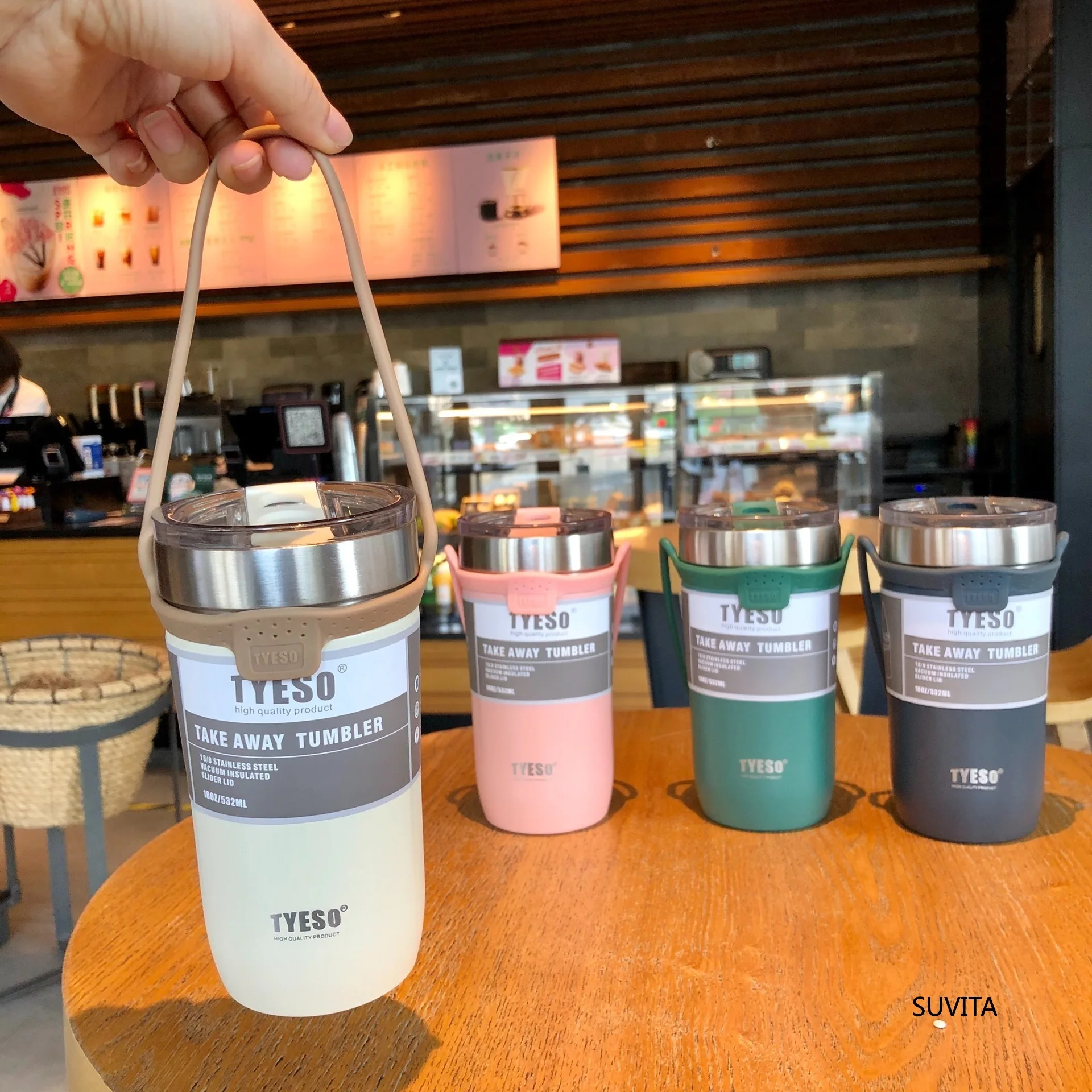 Tyeso 550/710ML Thermos Car Water Bottle Stainless Steel Coffee Mug With Straw Vacuum Flask Keep Cold and Hot Insulated Cup