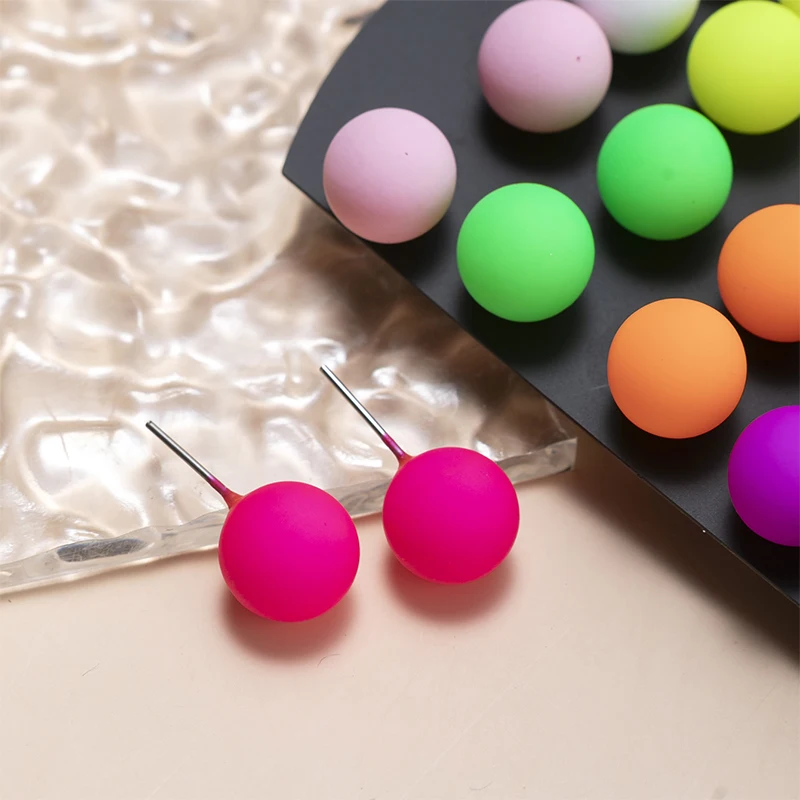 Fashion 12pairs 12mm Cute Colorful Acrylic Round Beads Stud Earrings Set Fashion Ear Earrings Jewelry For Woman Girls Gifts