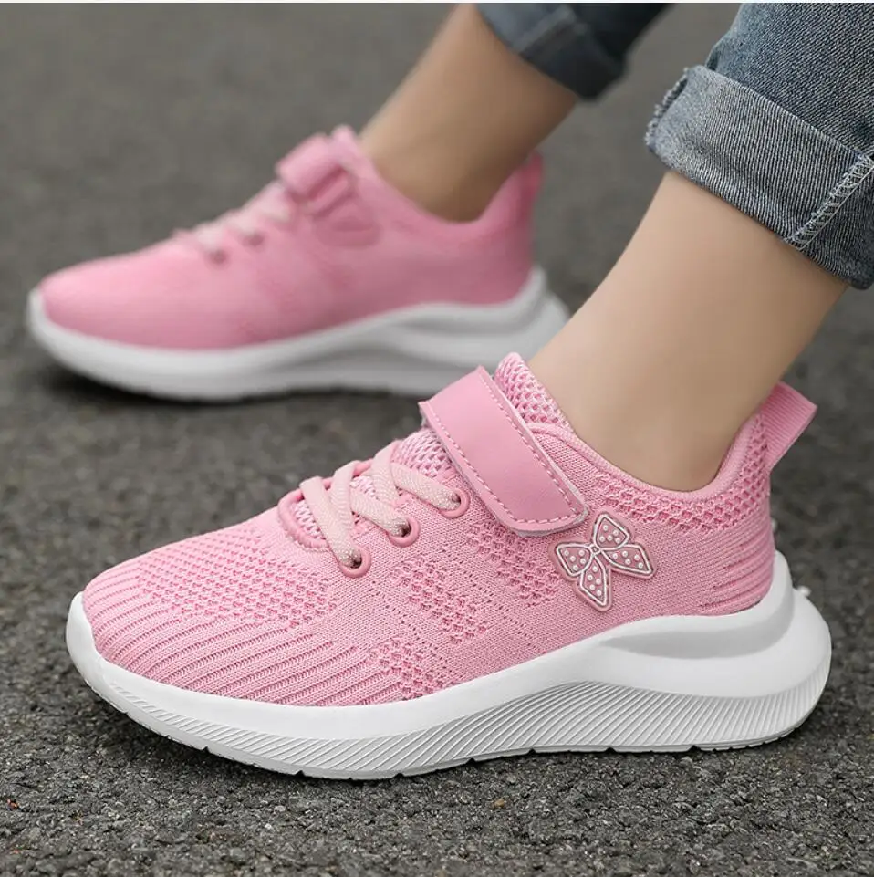 Spring Children Knit Tennis Shoes Kids Comfortable Soft Sneakers Girl Fashion Breathable Running Shoe Casual Sport Shoes SZIE 39