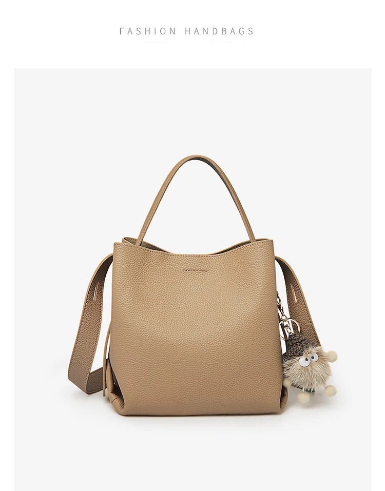 FOXER Einfache Echtleder-Handtasche Damen Schultertasche Tote Bucket Bag Große Kapazität Damen Umhängetasche Pusre Casual – Detail 2