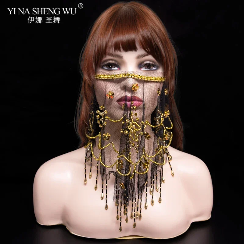Véu facial tribal de dança do ventre feminino com acessório de fantasia de Halloween com lantejoulas véus de dança do ventre à venda 9 cores disponíveis