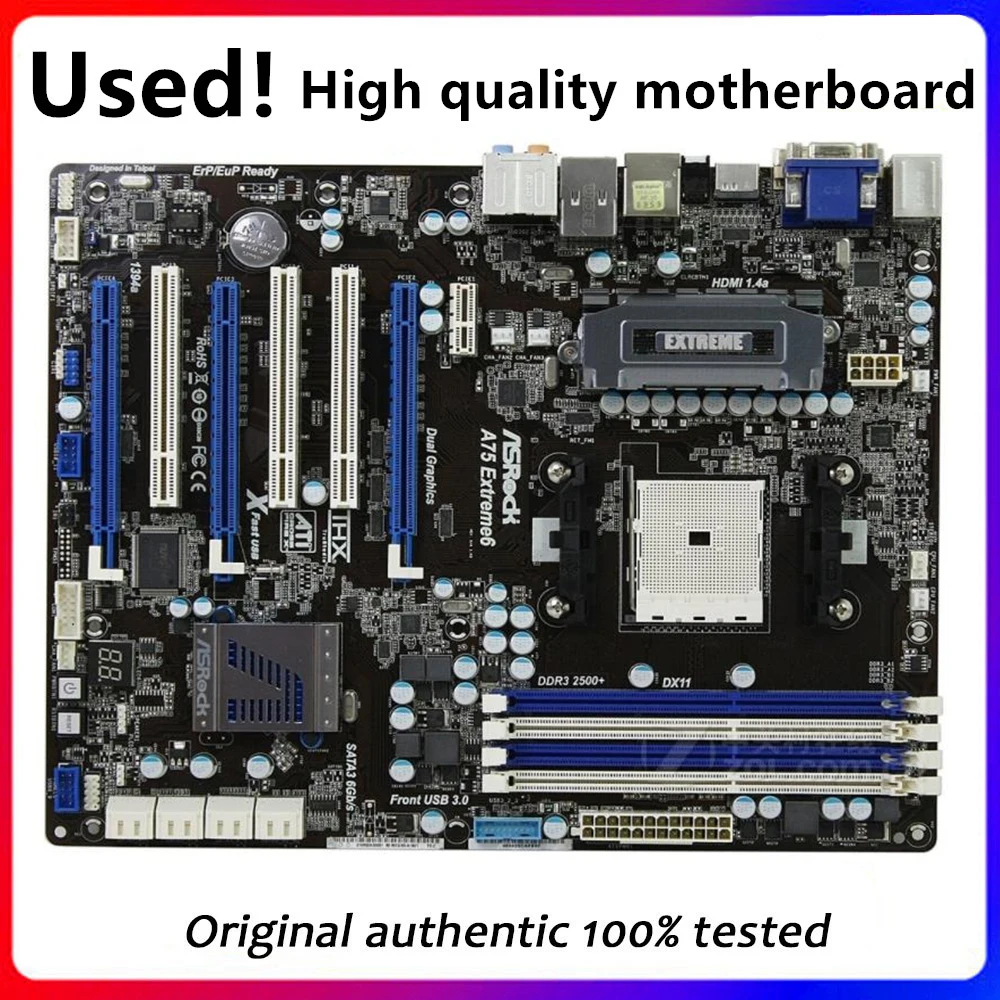 

For ASRock A75 Extreme 6 Motherboard Socket FM1 DDR3 For AMD A75 A75M Original Desktop Mainboard SATA II Used Mainboard