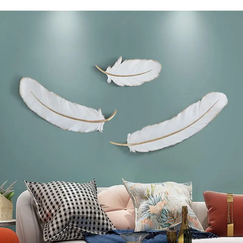 

Background Wall Decoration Feather Hanging Golden Handmade Modern Home Angel Children's Room White Decor