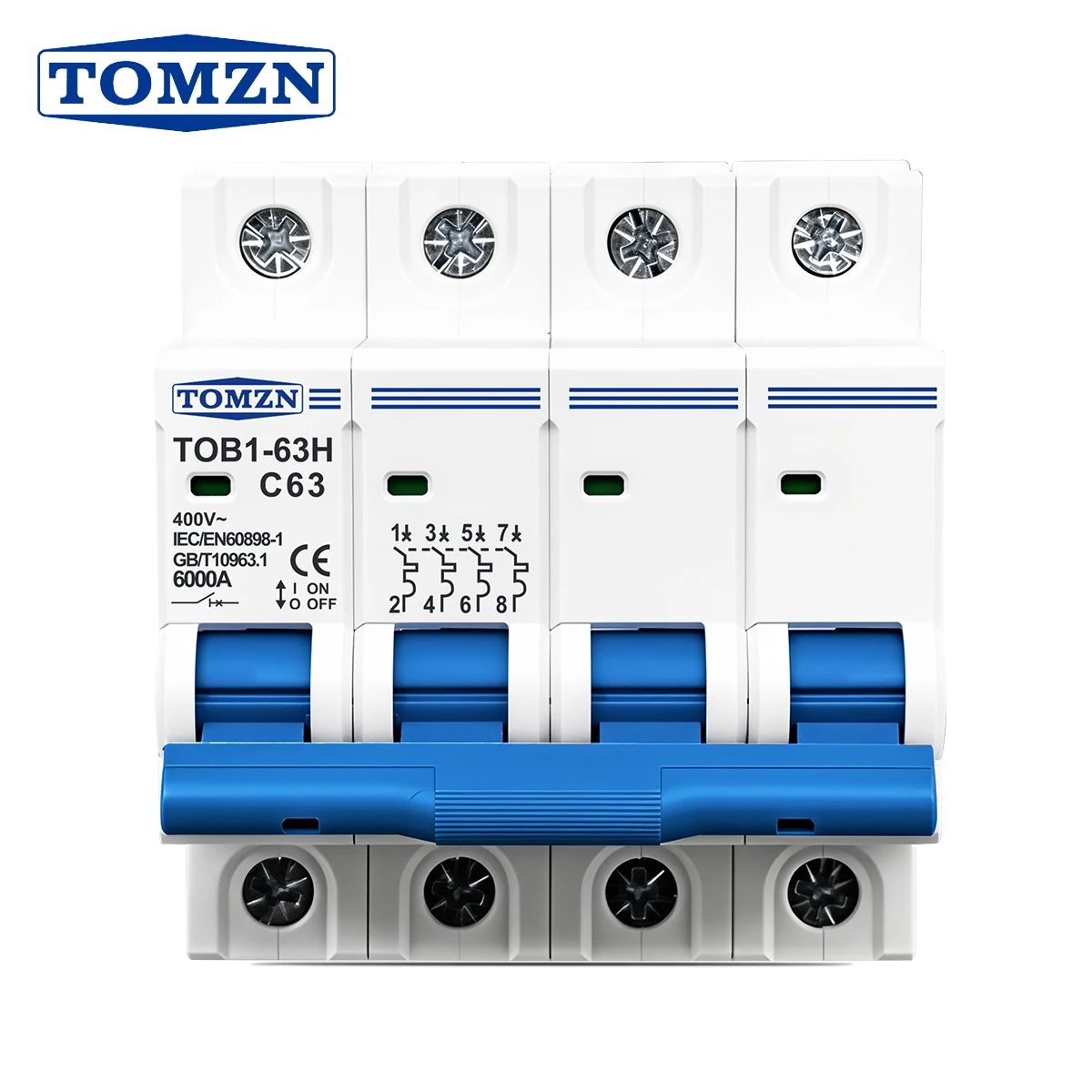 

TOMZN 4P AC MCB TOB1-63H C type 230/400V~ 50/60Hz Mini Circuit Breaker 3A 6A 10A 16A 20A 25A 32A 40A 50A 63A