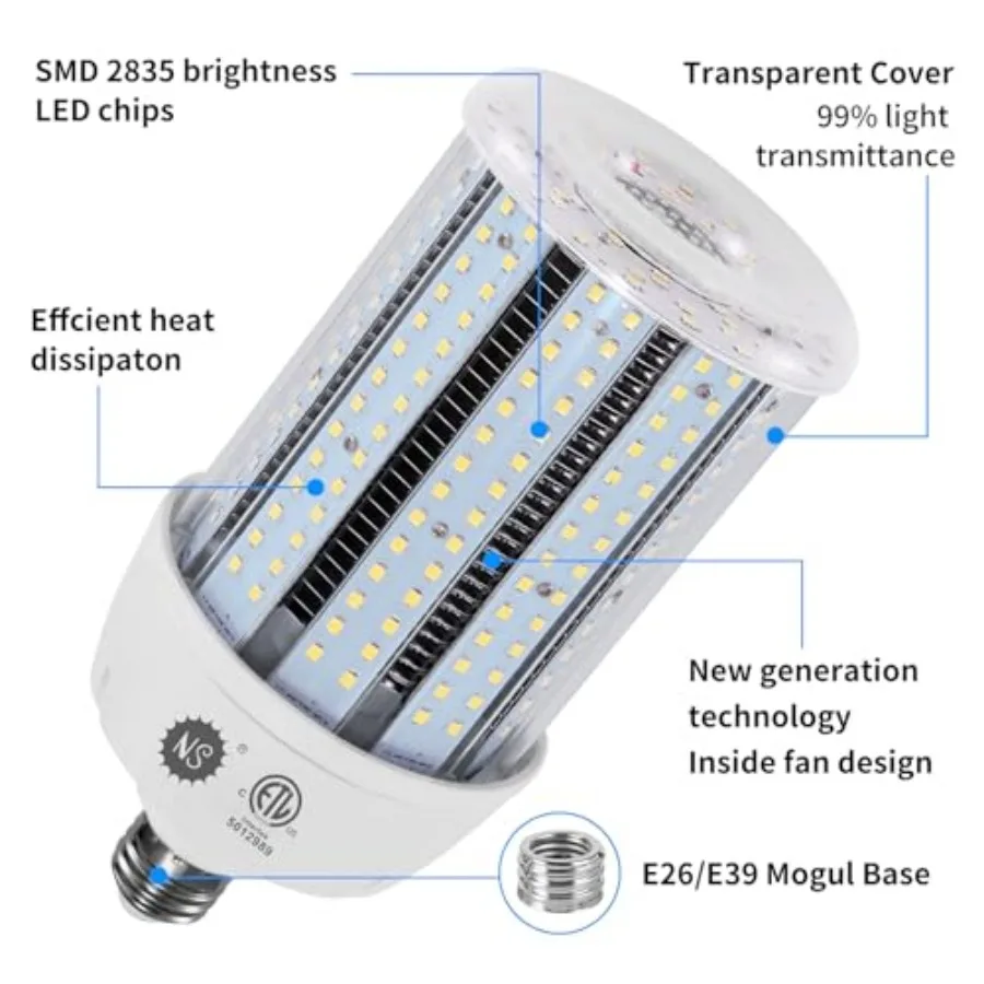 NS 1000W Equivalent LED Corn Light Bulbs, 100W Led Corn Bulb 15000 Lumens 5000K Daylight White, E26/E39 Base LED Bulbs, Large A - view 5