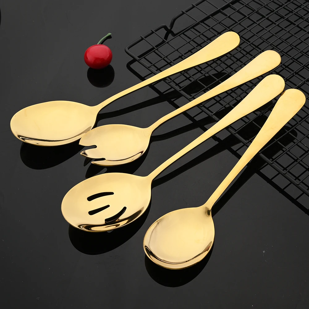 Gold Western Dinnerware Stainless Steel Cake Shovel Serving Fork Spoon Restaurant Public Colander Spoon Salad Fork Tableware