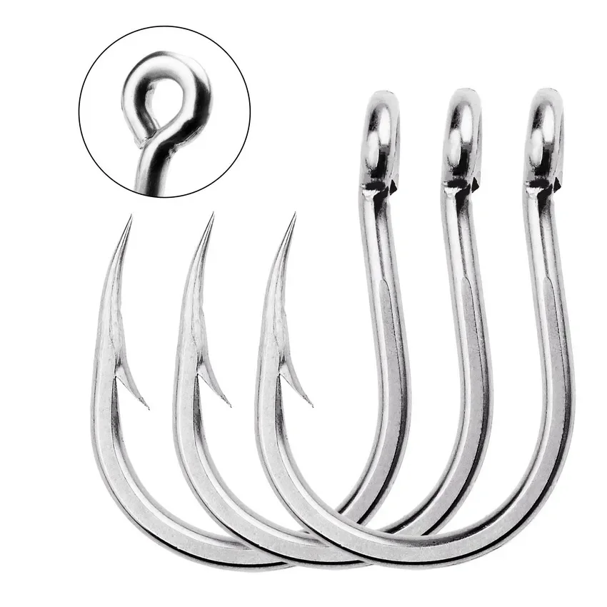 50pcs Fishing Hooks 1/0#-13/0# Offset Sport Circle Fishing Hook Chemically Sharpened Black White Color Stainless Steel Fishhooks