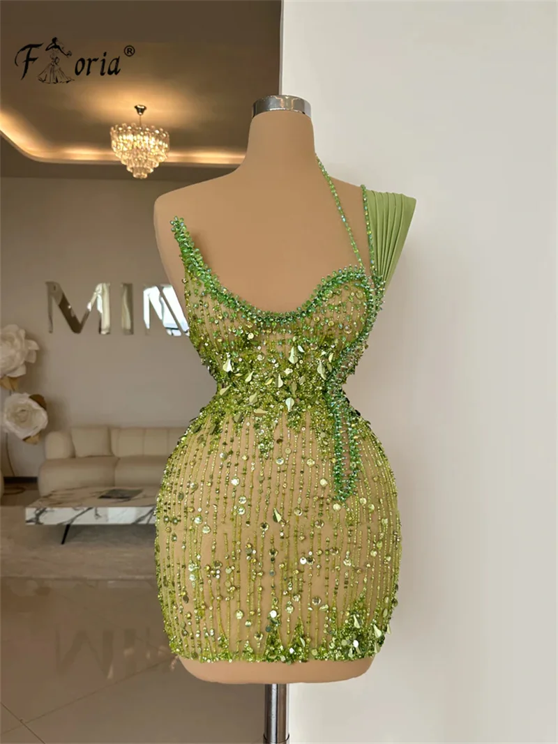 Fashion Beaded Sequin Short Cocktail Dress Illusion Sparkly Bling See Through Prom Dresses 2024 Luxury Mini Birthday Party Gown