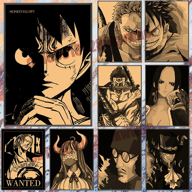 

Anime One Piece Chopper Luffy Zoro Robin Poster HD Canvas Painting Suitable for Retro Cafe Bar Entrance Wall Art Deco Painting