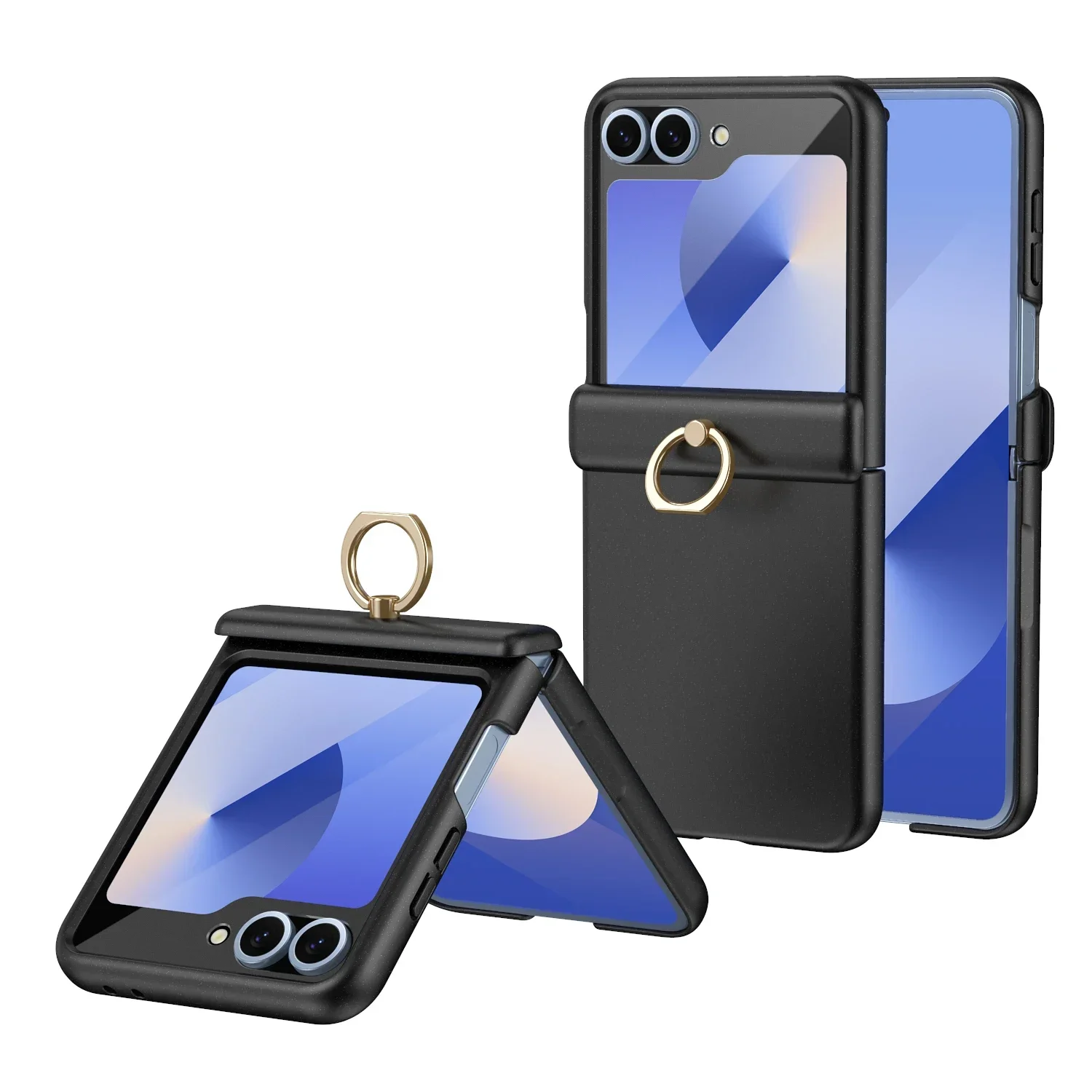 

Skin-Friendly Elegant Frosted Folding Hinge Ring Holder Case For Samsung Galaxy Z Flip 6 5 With Mirror Film Shockproof Hard Case