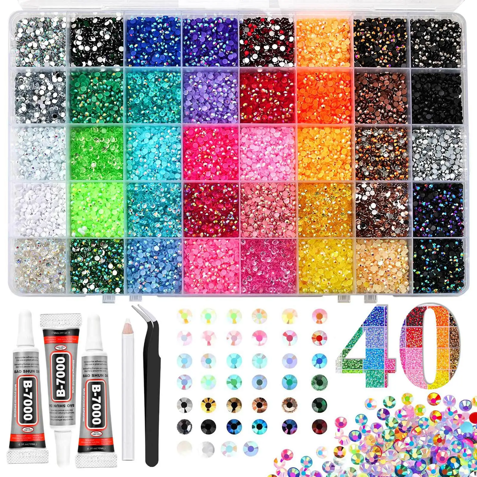 24/28/40/31/48Grid 3mm Mixed Color Resin Drill AB Rhinesto Set Flatback Nail Drill For Phone Clothing DIY Decoration Nail Crafts