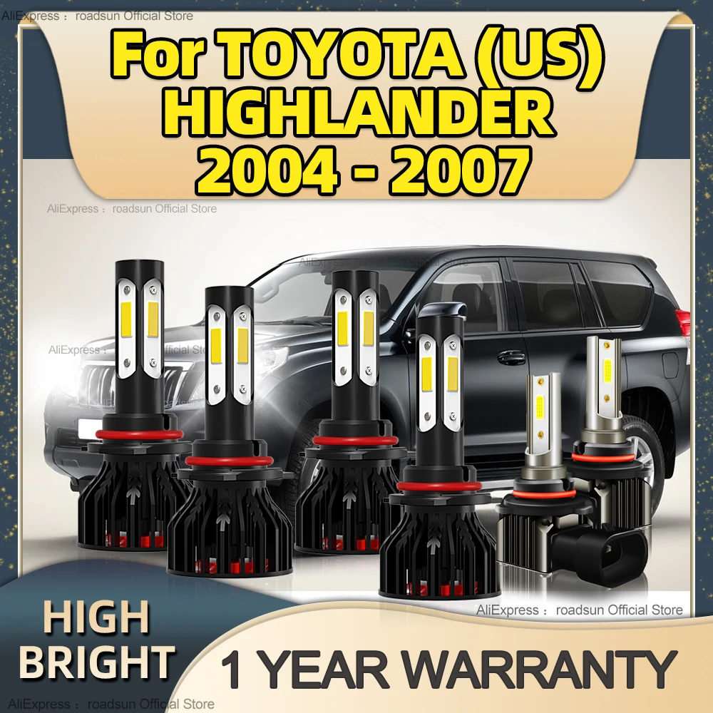 

2/6Pcs Canbus LED Tube 6000K Car Headlight High Power 180W HB3 HB4 Fog Lamp For TOYOTA (US) HIGHLANDER 2004 2005 2006 2007