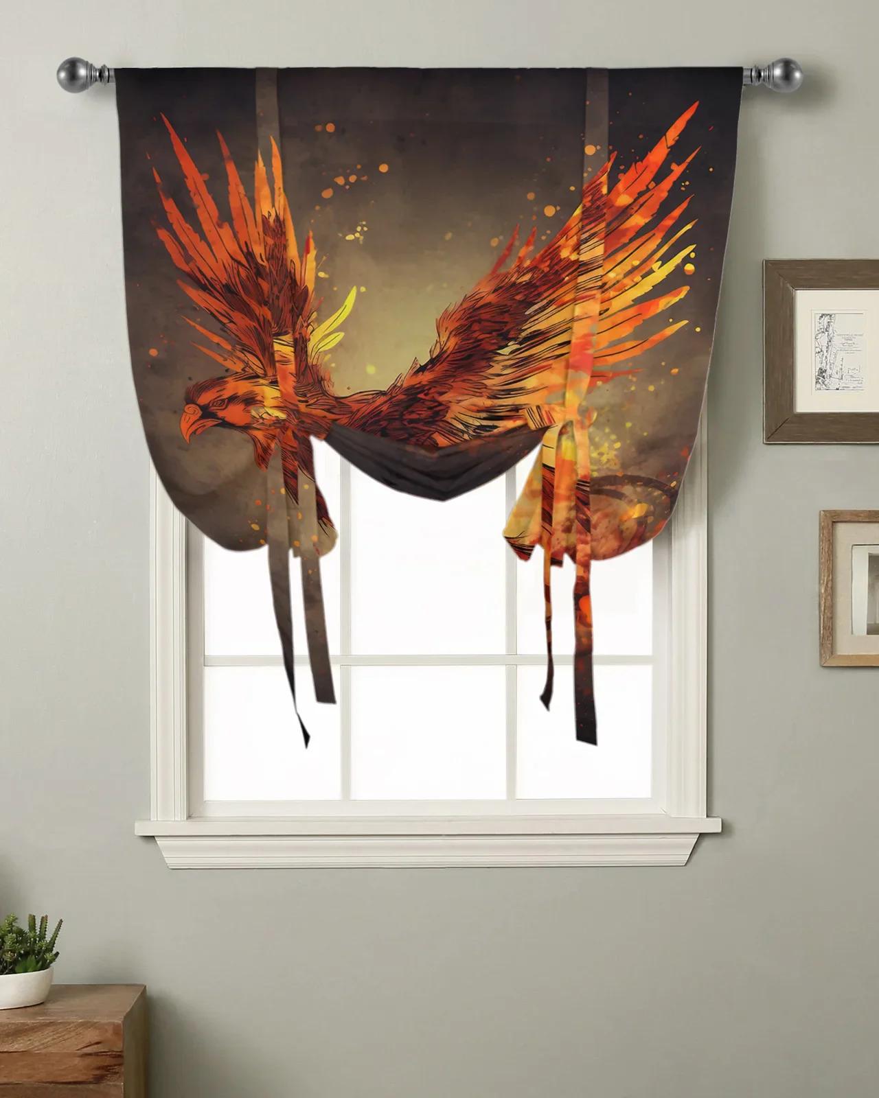 

Bird Flame Feather Kitchen Short Window Curtain Rod Pocket Curtains Home Decor Bedroom Small Window Roman Tie Up Curtains