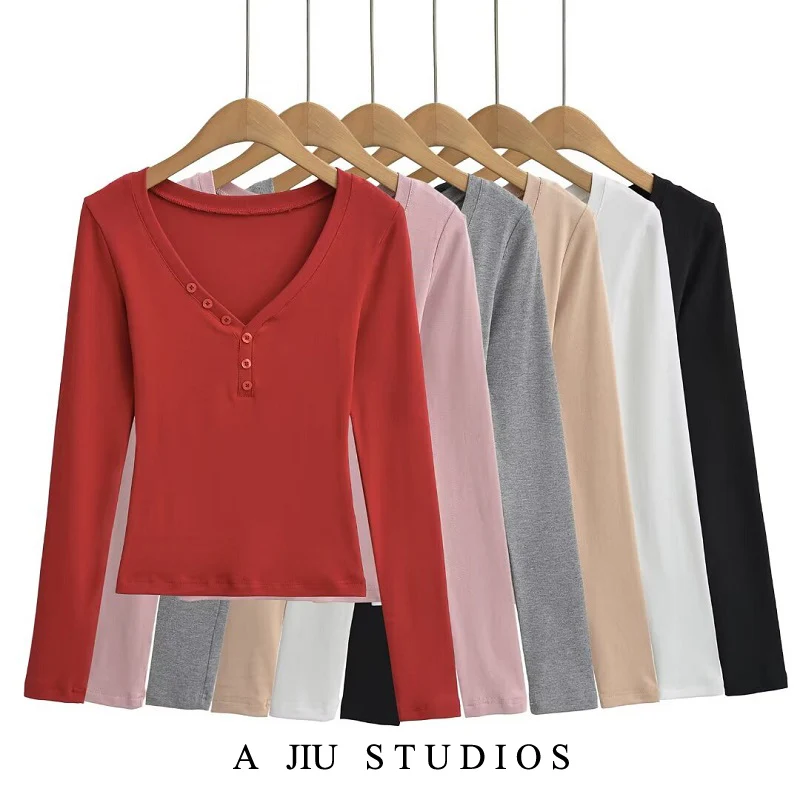 

Sexy Pure Desire Long Sve Slim Fit V Ne T irt Women Spring Color Inner Wear Hot Girl Base irt Top