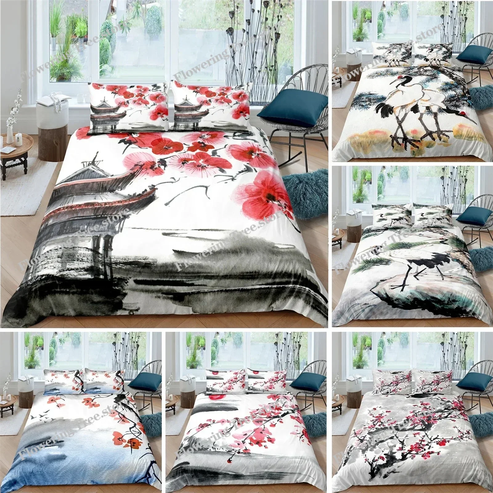 

Cherry Blossom Flower Bedding Set Floral Duvet Cover Bedroom Comforter Covers Twin King Size Quilt Cover Home Textile