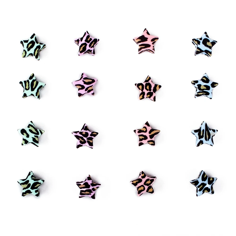 10Pcs Silicone Beads Star Prints Loose Focal Beads DIY Necklace Bracelets KeyChain Pendant Accessories For Jewelry Making