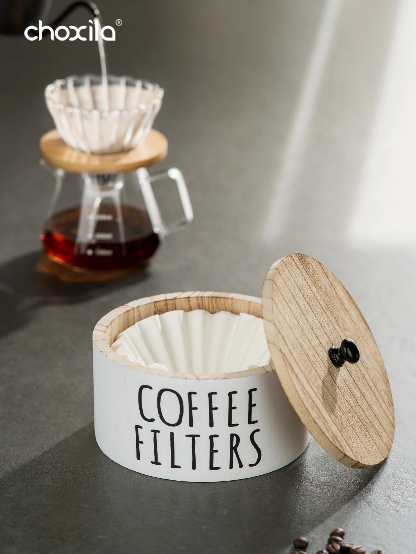 Elegant Wooden Filter Paper Holder – Classic Tabletop Decor for Home Coffee Bar – Practical Cupcake Coffee Filter Paper Storage