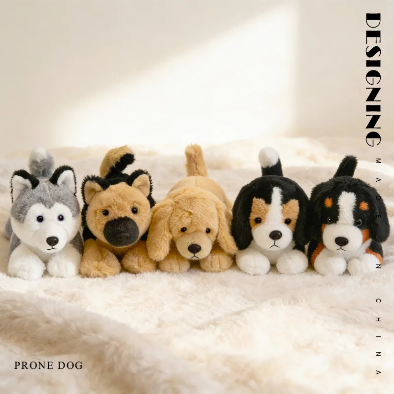 Prone Dog Plush Toy Series 5 Different Breeds Realistic Lying Down Position Soft Stuffed Animal Doll Collection Home Decor Gift