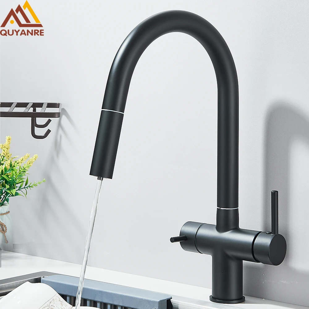 Filtered Kitchen Sink Faucet With Retractable Sprayer Brass Water Filter Tap Drinking Water Tap Vessel Sink Mixer For Kitchen