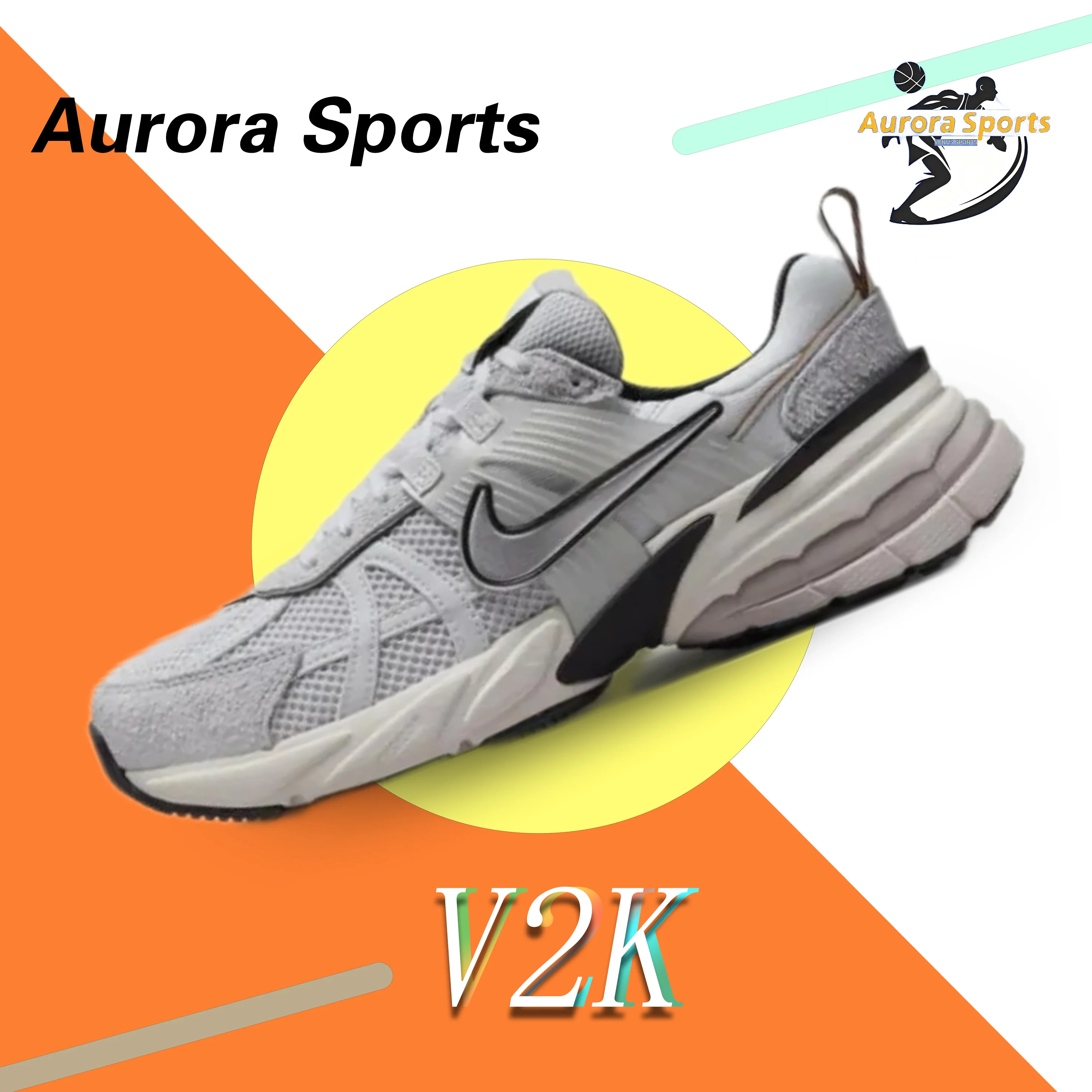 حذاء الجري Nike V2K Run Low Fashion Retro حذاء رياضي خفيف الوزن وجيد التهوية باللون الرمادي والأسود والأبيض