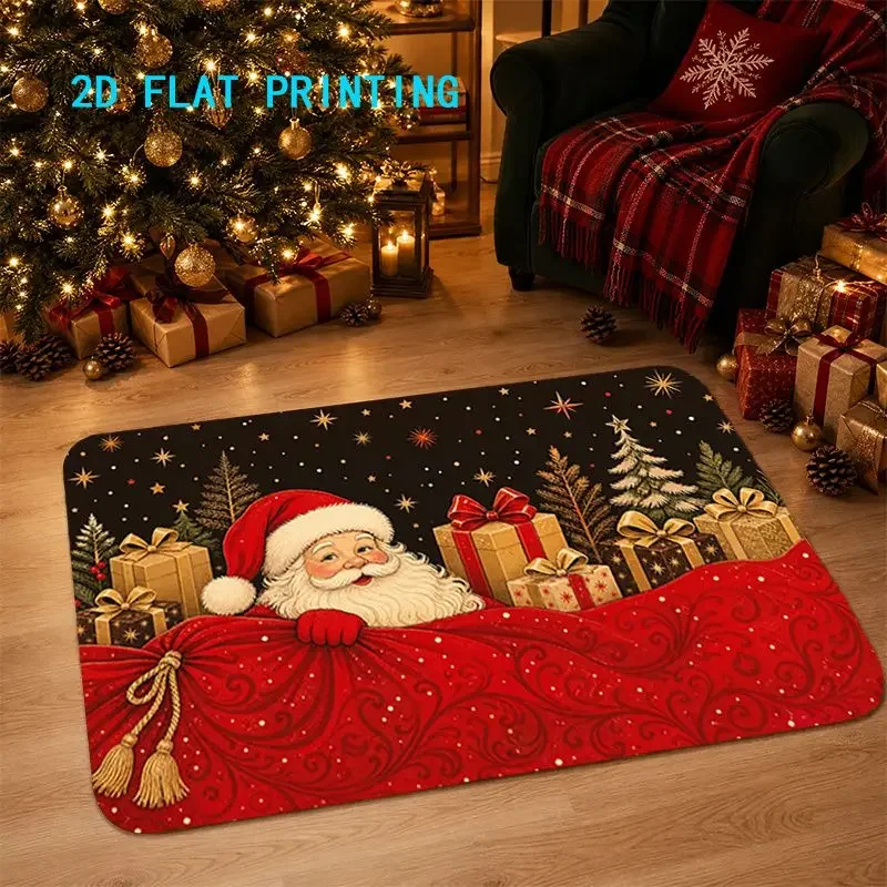 VIKAMA Santa Claus Gift Sack Christmas Night Doormat Xmas Welcome Rug Non Slip Floor Mat Holiday Home Decor Accent Soft Durable