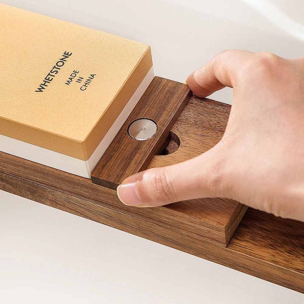 XINZUO Acacia Wood Whetstone Base Holder Adjustable Telescopic Solid Knife Sharpening Block for Kitchen Knives