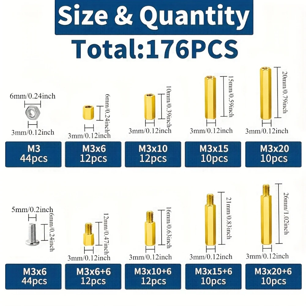 

176/216 шт. винтов-стойков M3 для материнских плат, шестигранные латунные стойки-спейсеры (папа-мама) для ноутбуков, для сборки ПК своими руками