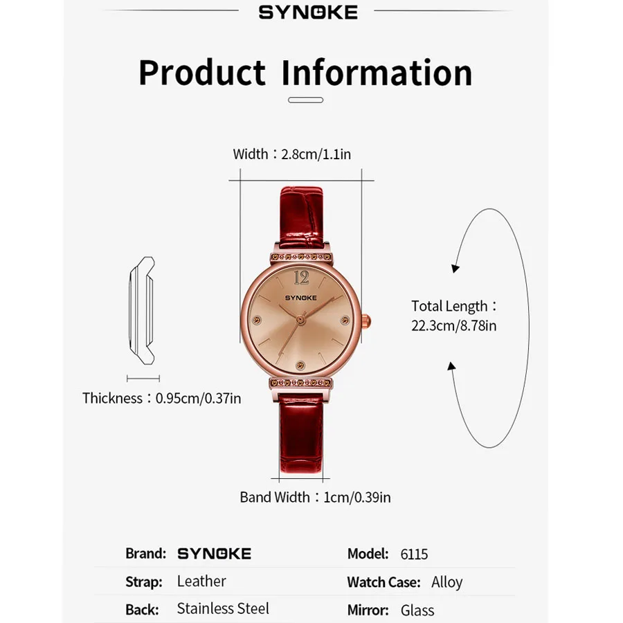 SYNOKE Women Watch Fashion Luxury Quartz Watch Casual Leather Ladies Wristwatch Simple Retro Dress Watches Relogio Feminino