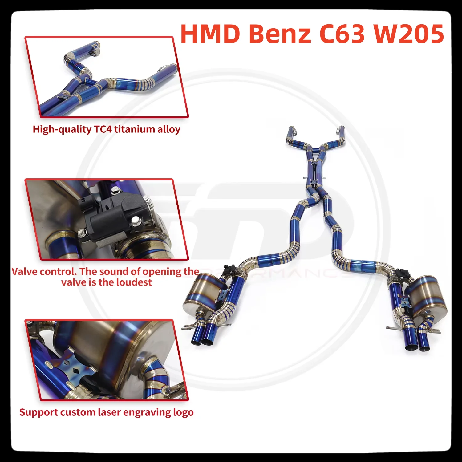 HMD Hot Sale Titanium Exhaust System Performance Catback for Mercedes Benz  C63 W205 4.0T 2015+ Muffler With Valves