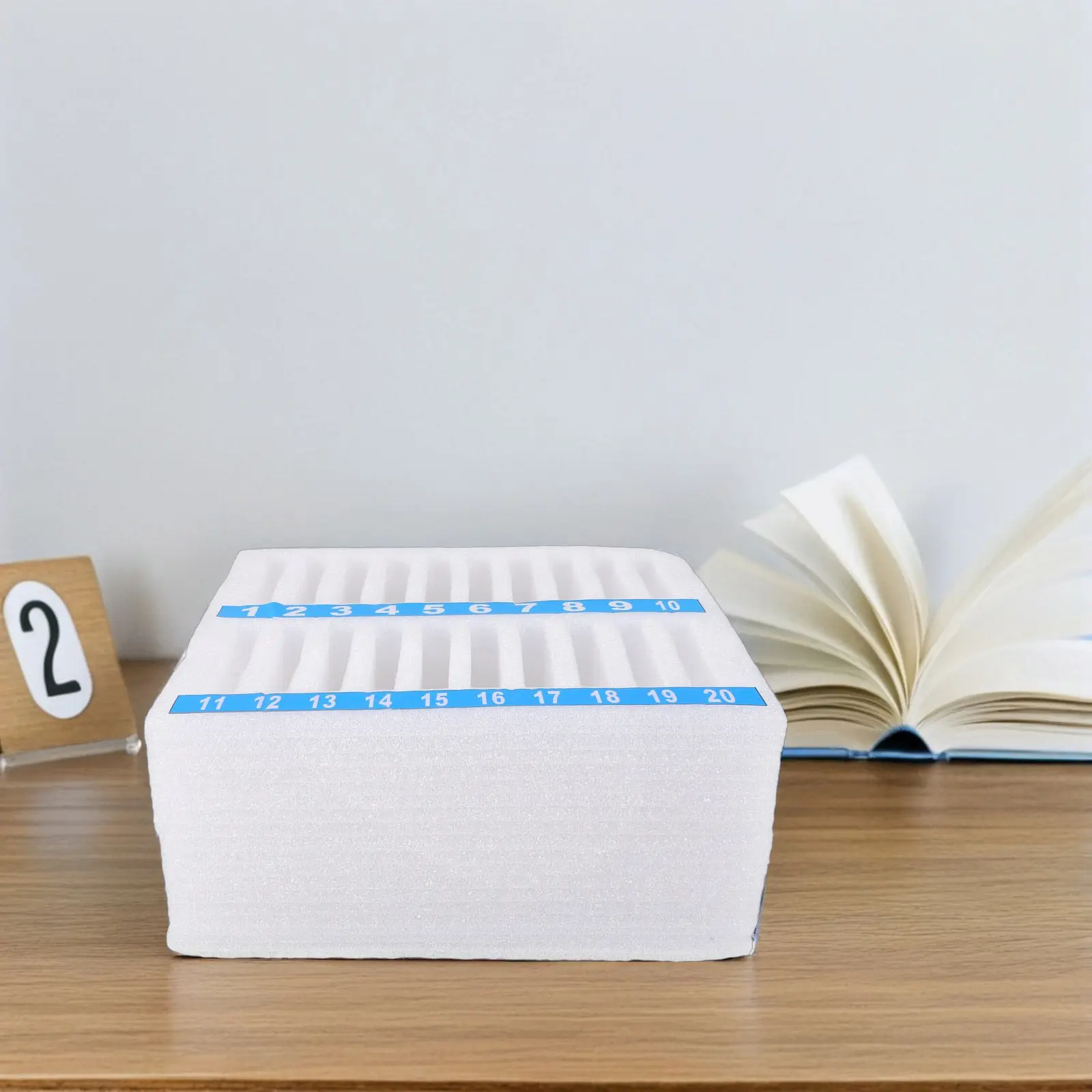 20-Grid Soft Foam Desktop Phone Organizer with Tempered Glass Rack for Office Classroom Meeting Room Mobile Storage Management