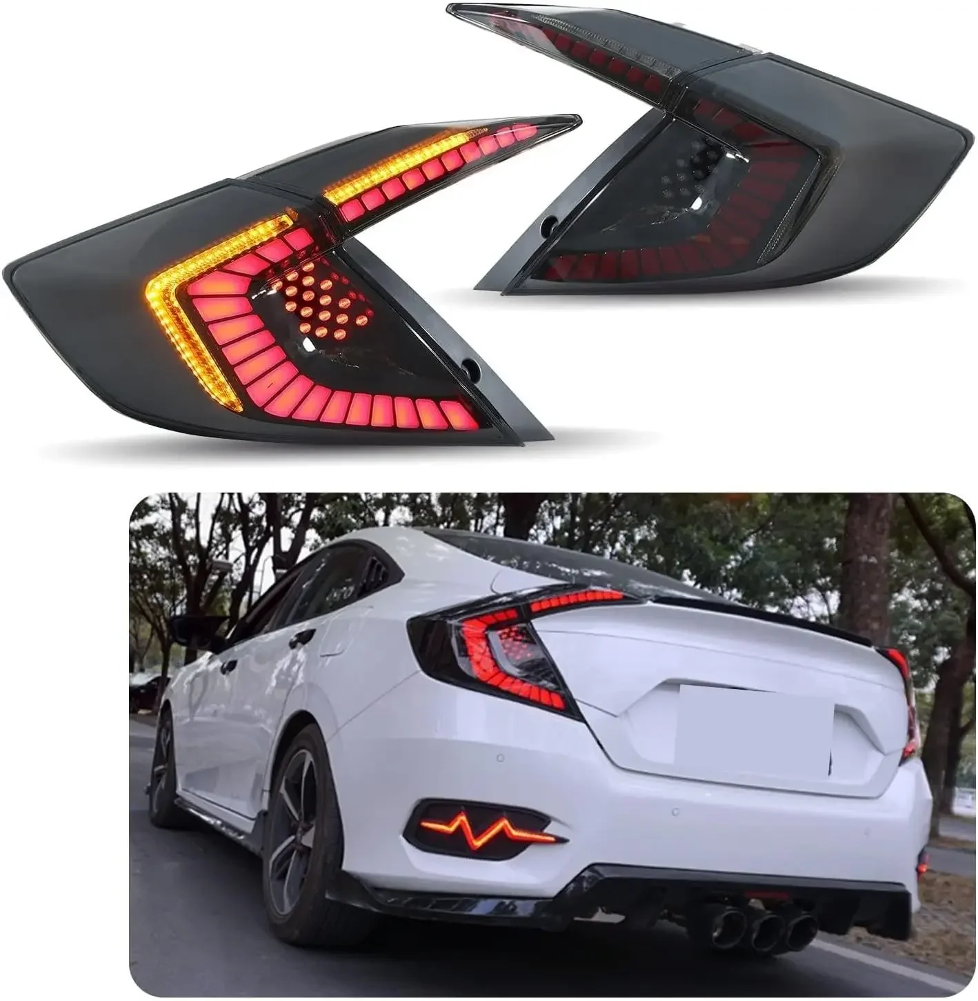 

LED Tail Lights For Honda Civic 10Th Generation 2016-2021 DRL Start Up Animation Rear Lamp Assembly (Not Fit For Hatchback)