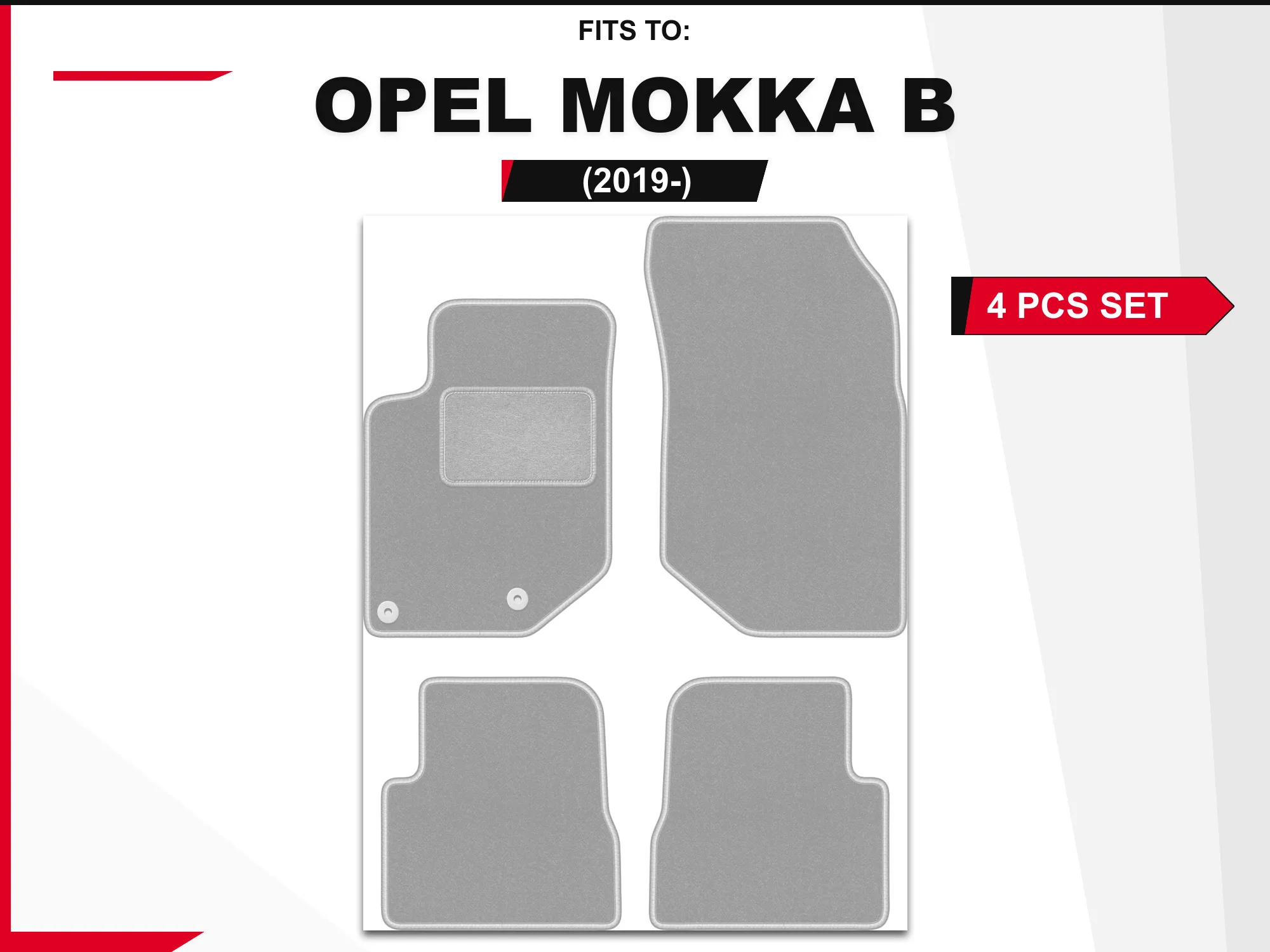 OSLO velourtapijten voor: Opel Corsa F 2019-grijze hatchback 4 stuks