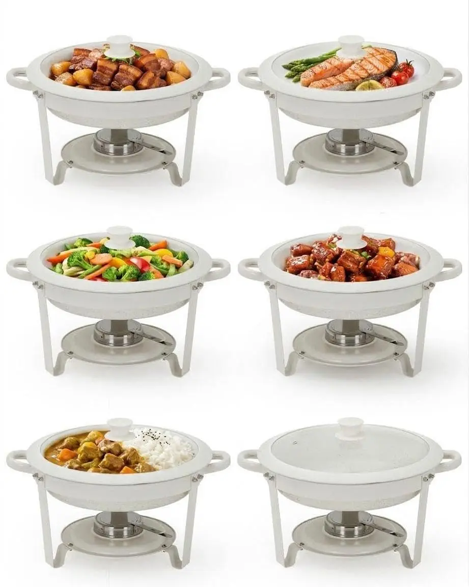 

Maifanite Coated Stainless Steel Chafing Dish Set 5.3QT Round Stackable Buffet Food Warmer With Transparent Glass Lid Nonstick Mark-Resistant For Catering Parties Weddings Available In 2 4 6 Pack